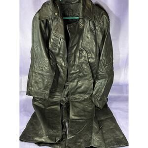 Vintage R&R Casuals Mens Leather Coat Jacket Button Up Size Large Black Trench